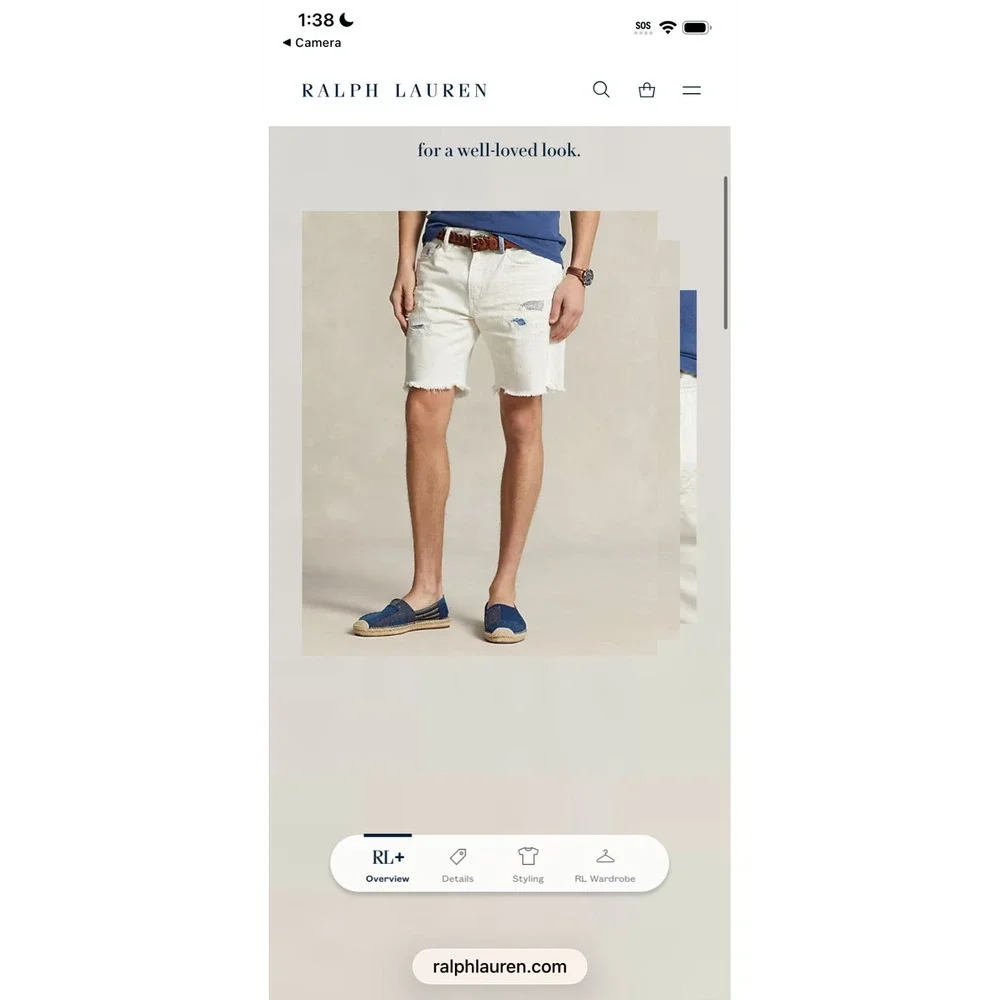 Polo Ralph Lauren Jean Shorts Mens 34 Sullivan Slim Denim Cut Off White 7.5